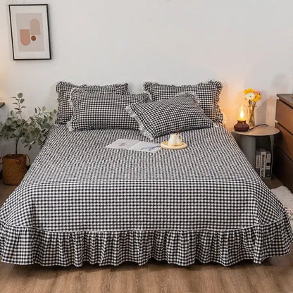 Black and white cotton plaid stripe bedding set bedroom ruffles