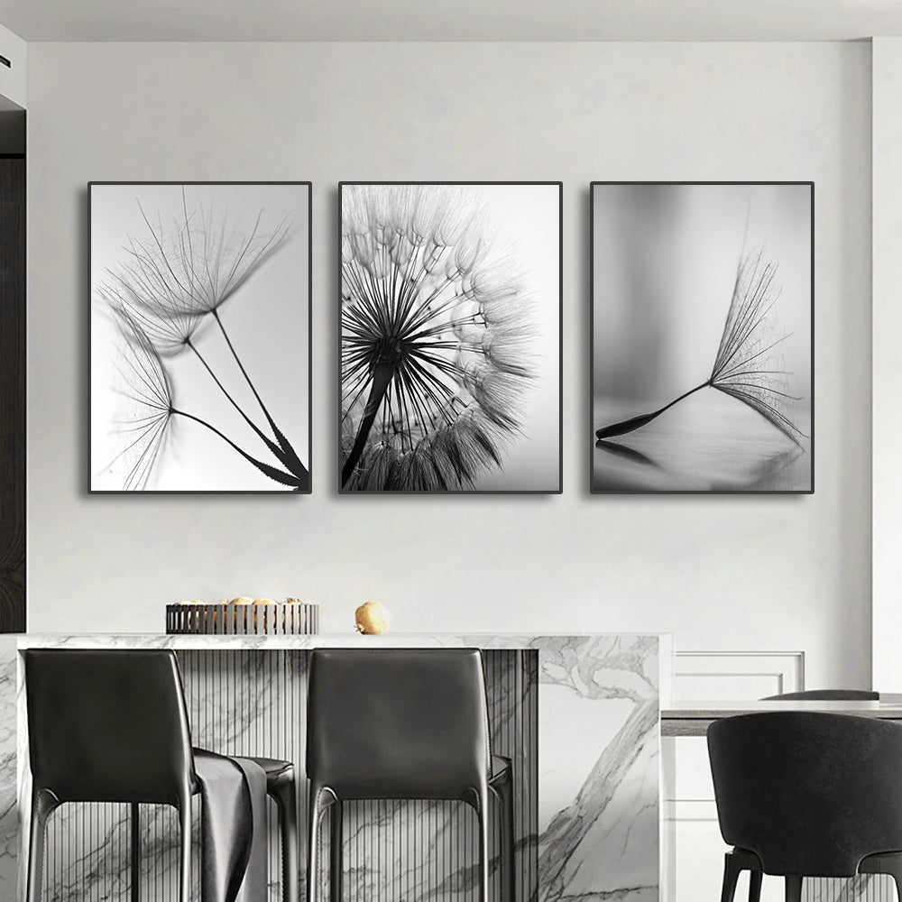 DecorBites™ Black and White Dandelion Canvas Wall Art