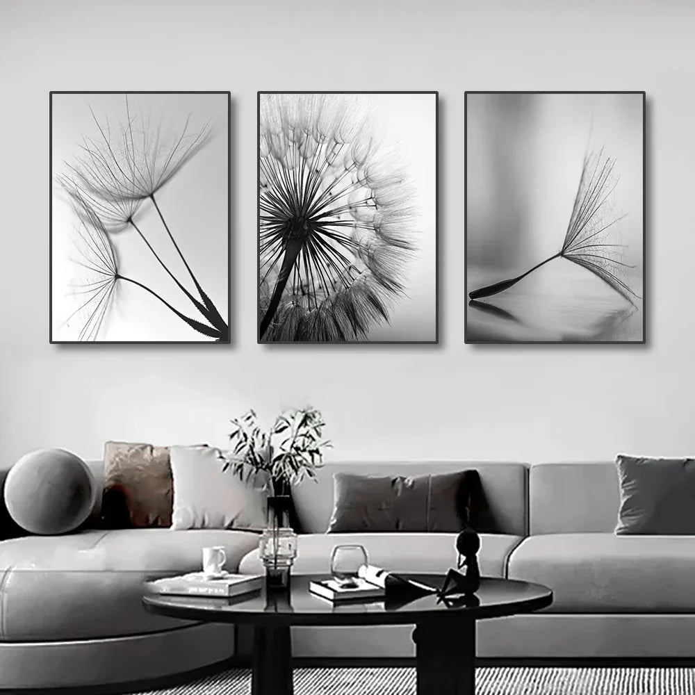 DecorBites™ Black and White Dandelion Canvas Wall Art