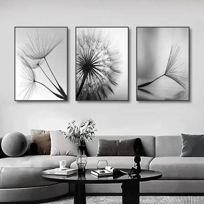 DecorBites™ Black and White Dandelion Canvas Wall Art