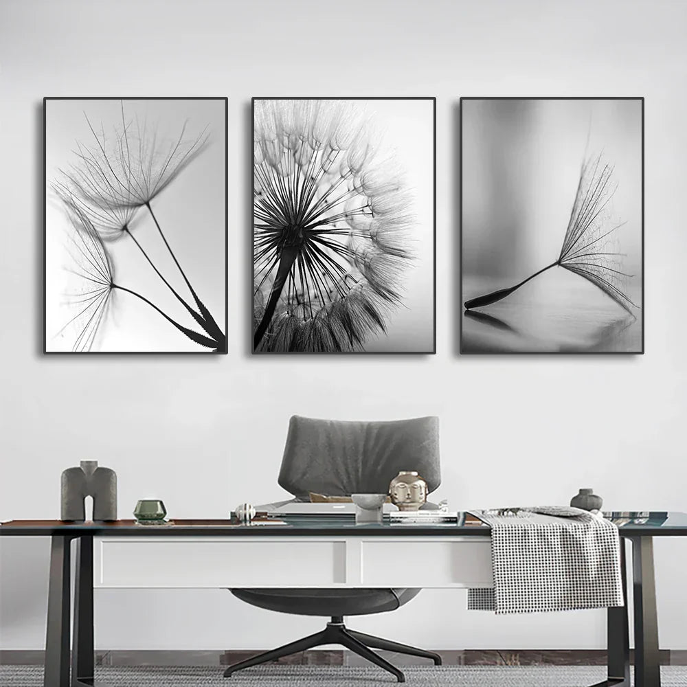 DecorBites™ Black and White Dandelion Canvas Wall Art