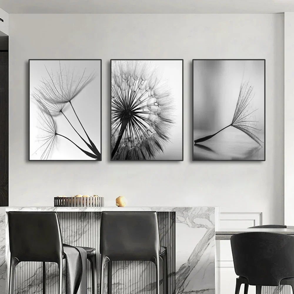 DecorBites™ Black and White Dandelion Canvas Wall Art