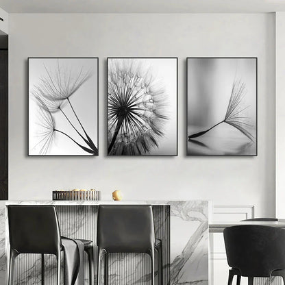 DecorBites™ Black and White Dandelion Canvas Wall Art