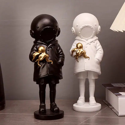 Black and white diver girl resin statue living room octopus decor