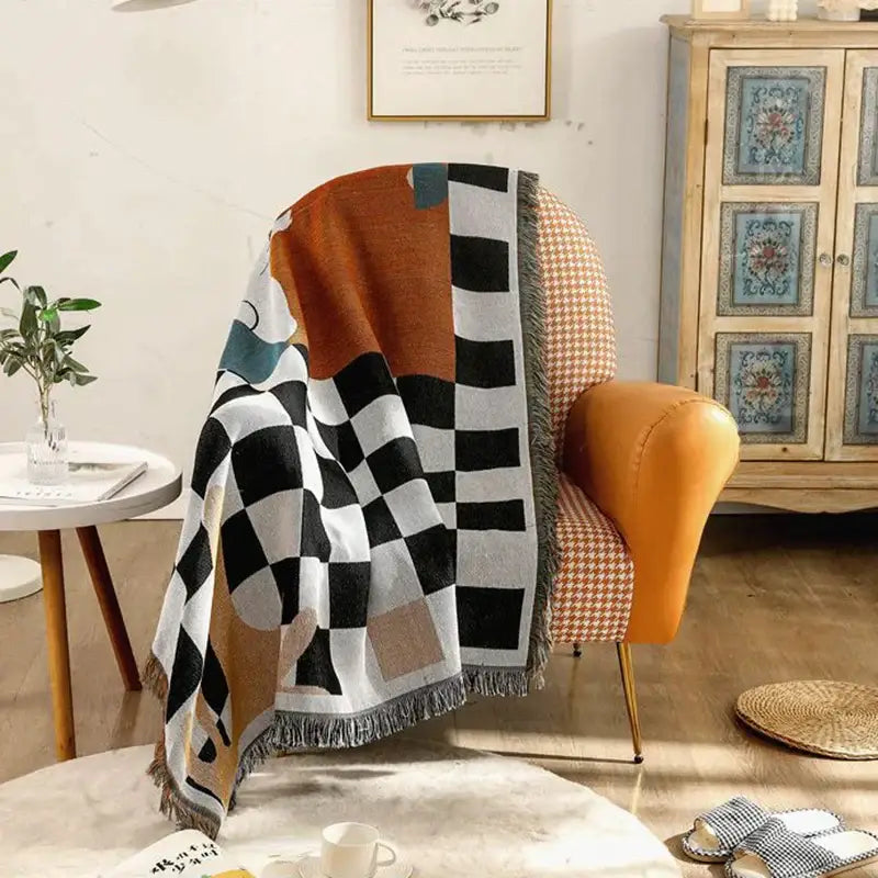 Black and white fox cozy plaid wool blend blanket bedroom throw
