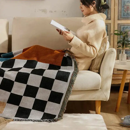 Black and white fox cozy plaid wool blend blanket bedroom throw