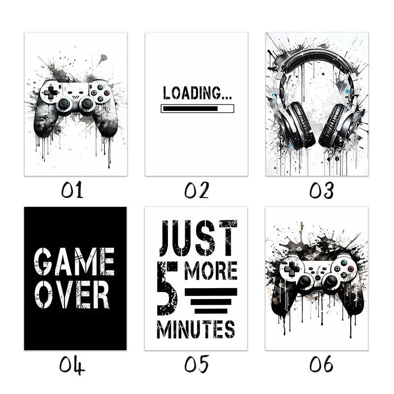 DecorBites™ Black and White Game Controller Wall Art