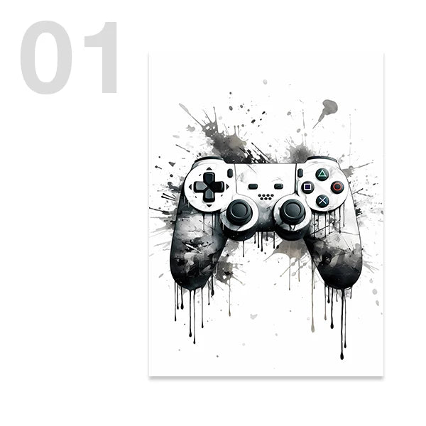 DecorBites™ Black and White Game Controller Wall Art