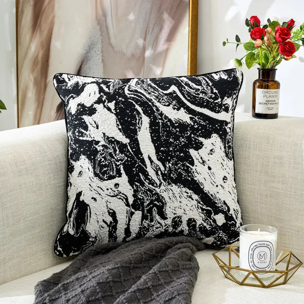 Black and white geometric chenille pillow cover living room decor