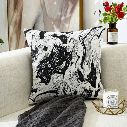 Black and white geometric chenille pillow cover living room decor