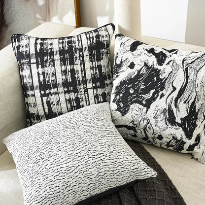 Black and white geometric chenille pillow cover living room decor