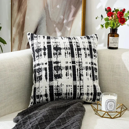 Black and white geometric chenille pillow cover living room decor