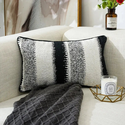 Black and white geometric chenille pillow cover living room decor