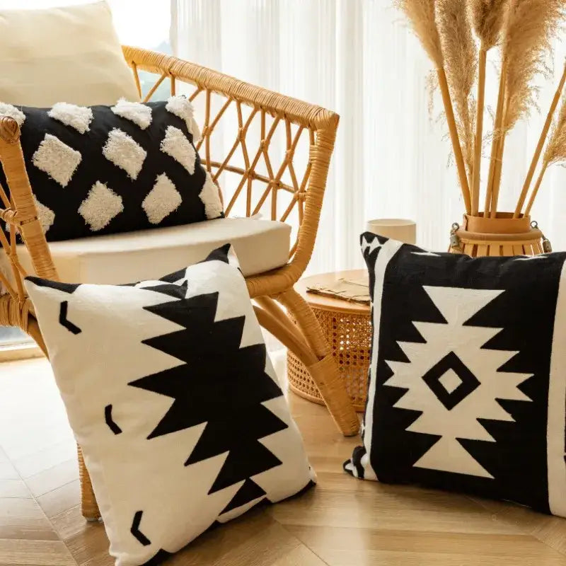 Black and white geometric embroidered cushion cover living room decor