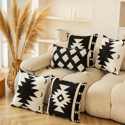 Black and white geometric embroidered cushion cover living room decor