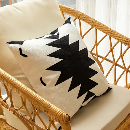 Black and white geometric embroidered cushion cover living room decor
