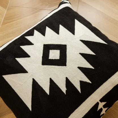 Black and white geometric embroidered cushion cover living room decor