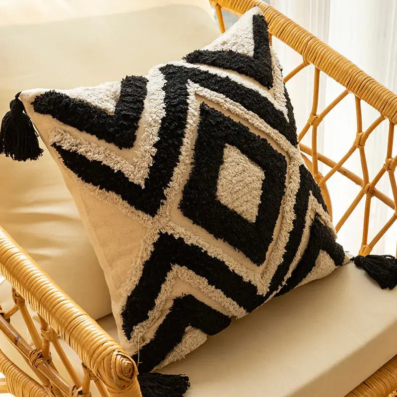 Black and white geometric embroidered cushion cover living room decor