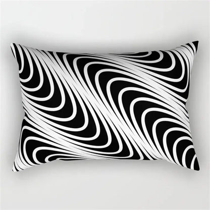 Black and white geometric wave line pillowcase set bedroom decor