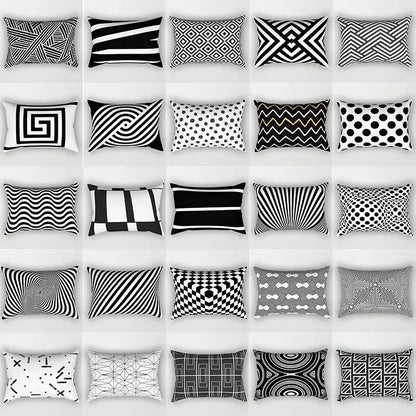 Black and white geometric wave line pillowcase set bedroom decor