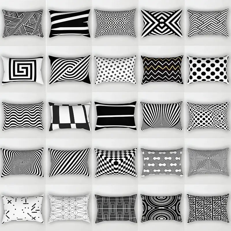 Black and white geometric wave line pillowcase set bedroom decor