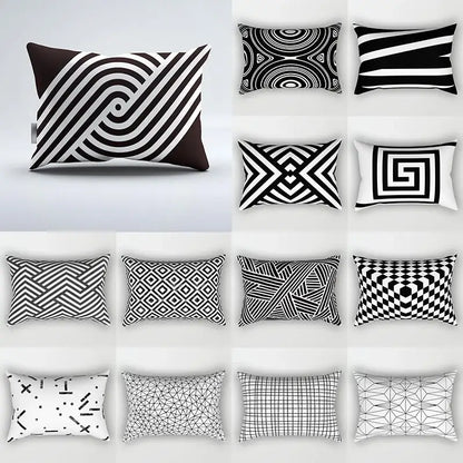 Black and white geometric wave line pillowcase set bedroom decor