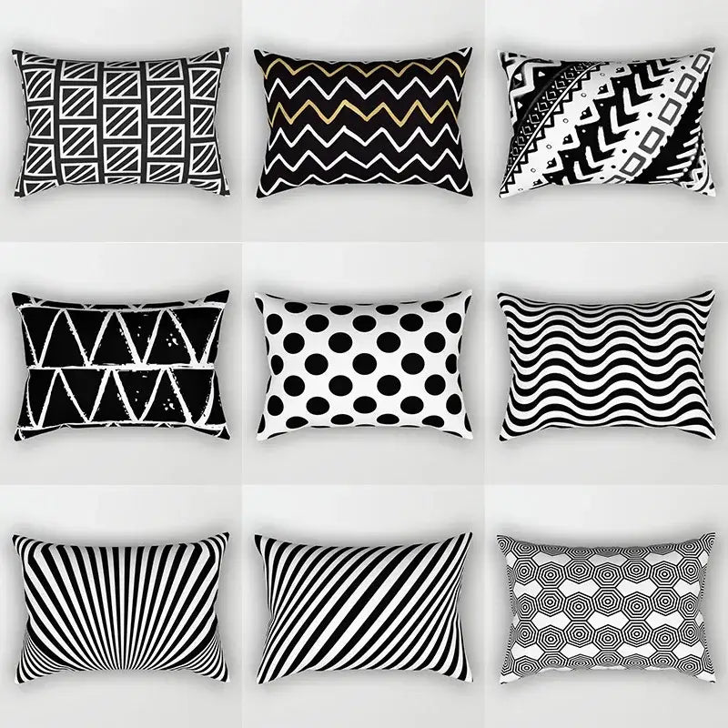 Black and white geometric wave line pillowcase set bedroom decor