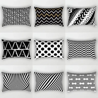Black and white geometric wave line pillowcase set bedroom decor