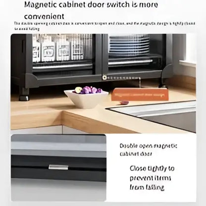 Black and white glass door kitchen cupboard storage rack