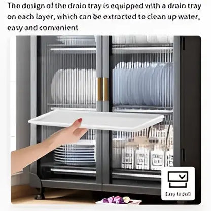 Black and white glass door kitchen cupboard storage rack