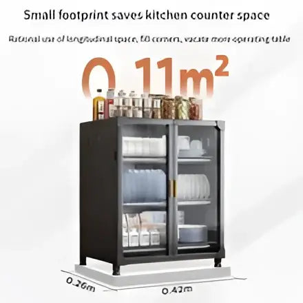 Black and white glass door kitchen cupboard storage rack