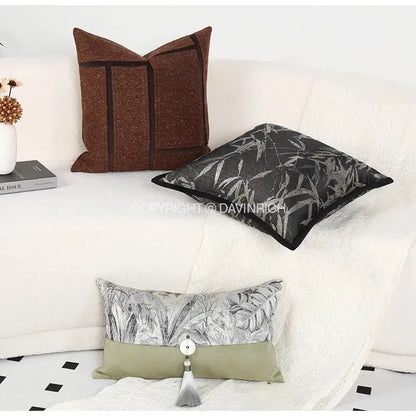 Black and white green jungle plants pillow cover living room suede