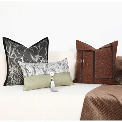Black and white green jungle plants pillow cover living room suede