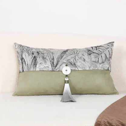 Black and white green jungle plants pillow cover living room suede