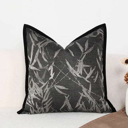 Black and white green jungle plants pillow cover living room suede