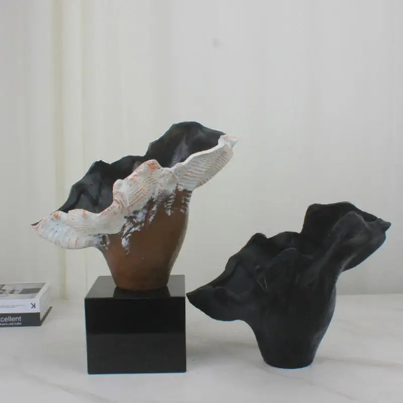 Black and white irregular resin flower vase living room sculpture