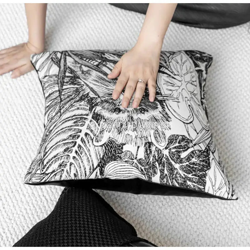 Black and white jungle plant raccoon pillow cover living room decor