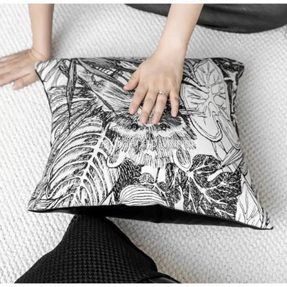 Black and white jungle plant raccoon pillow cover living room decor