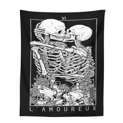 Black and white kissing lovers tarot tapestry bedroom wall decor