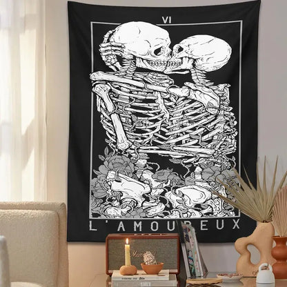 Black and white kissing lovers tarot tapestry bedroom wall decor