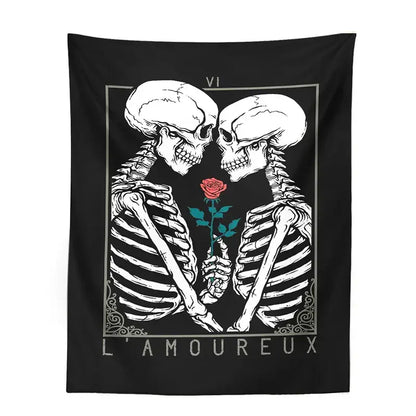 Black and white kissing lovers tarot tapestry bedroom wall decor