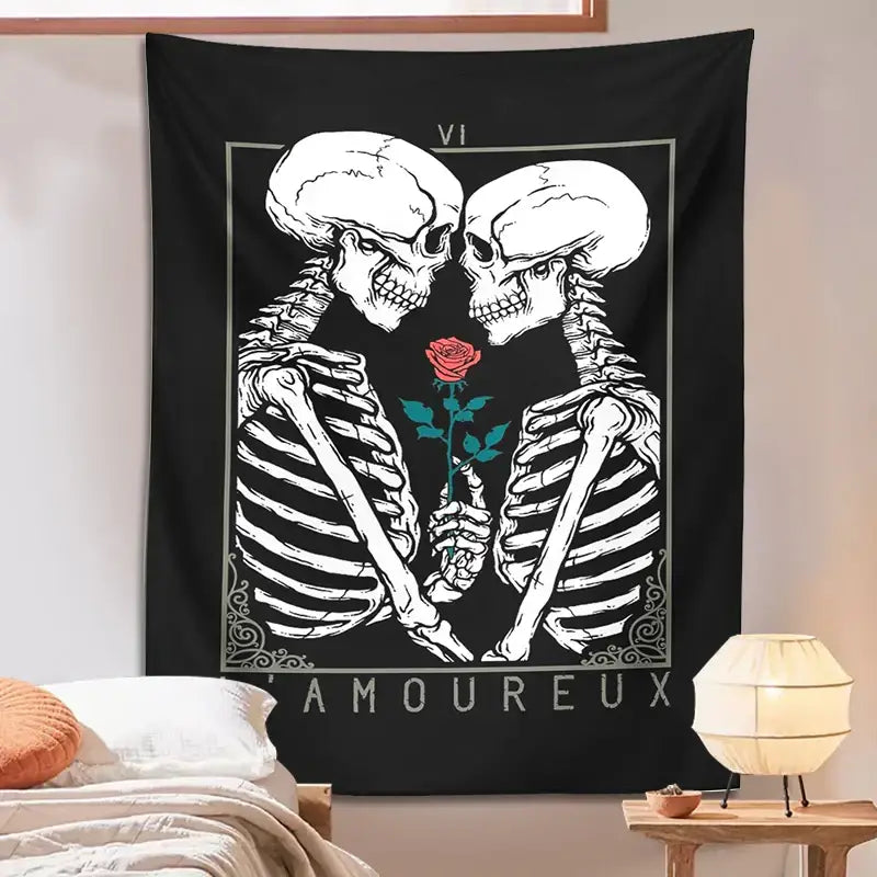Black and white kissing lovers tarot tapestry bedroom wall decor