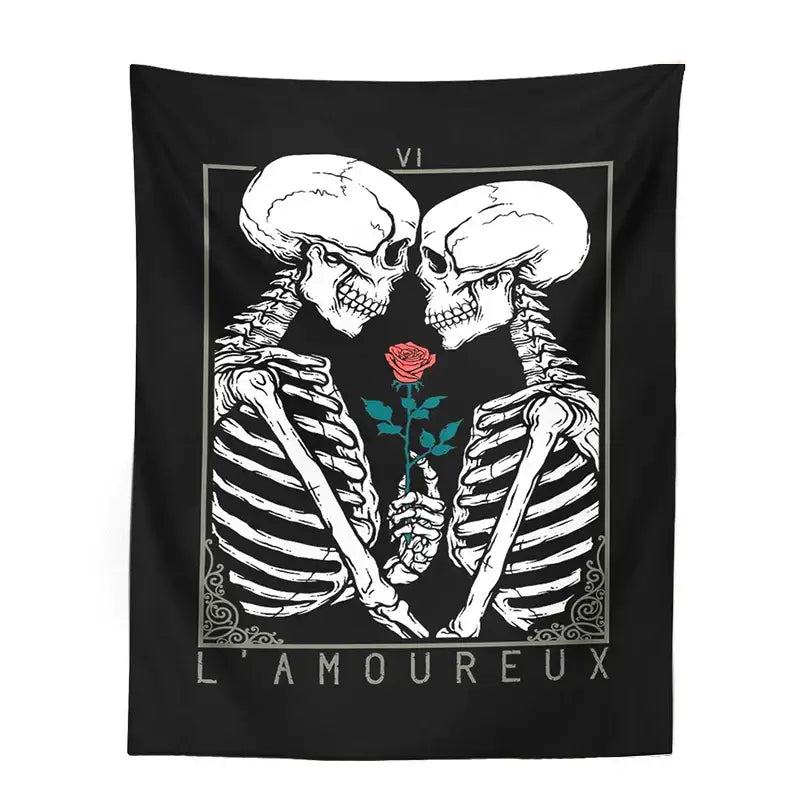 Black and white kissing lovers tarot tapestry bedroom wall decor