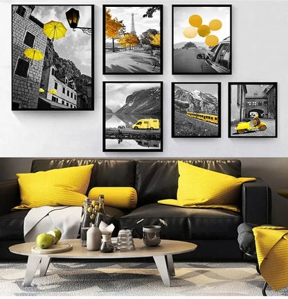 Eiffel tower black & white landscape canvas set living room wall art