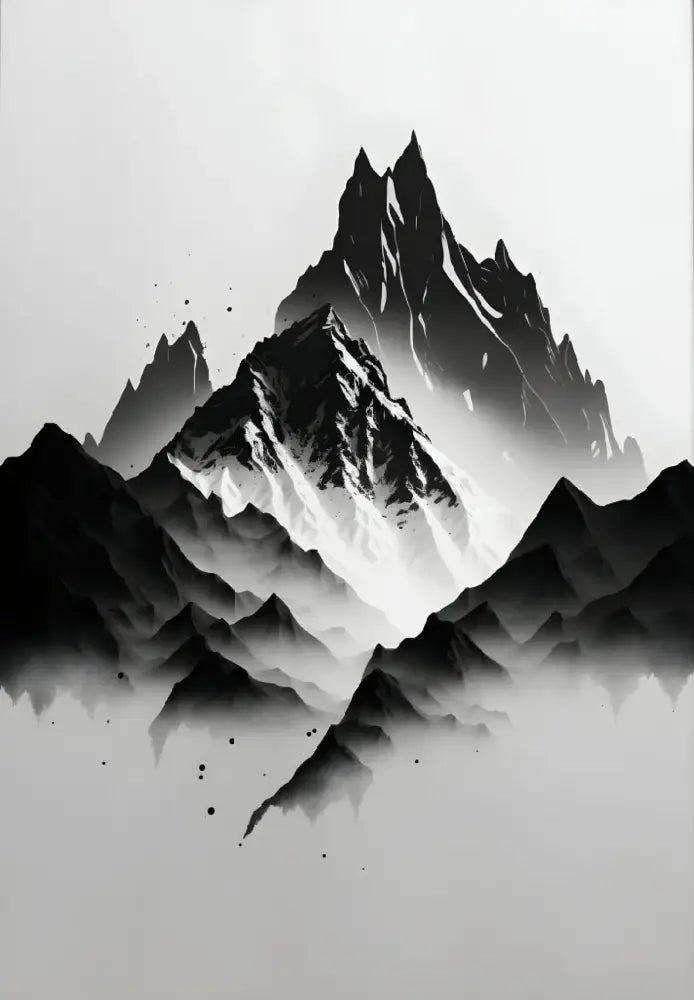 Minimalist black & white mountain tree landscape wall art living room