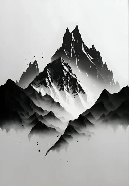 Minimalist black & white mountain tree landscape wall art living room