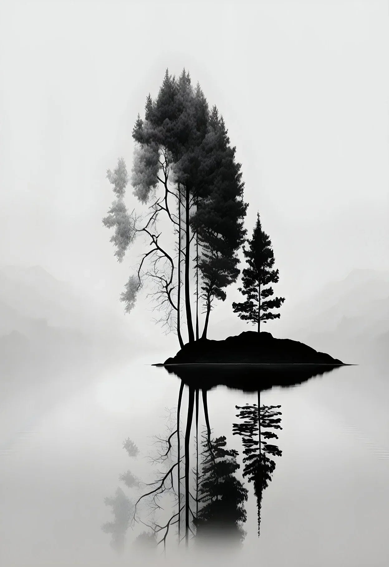 DecorBites™ Black and White Mountain Tree Landscape Wall Art