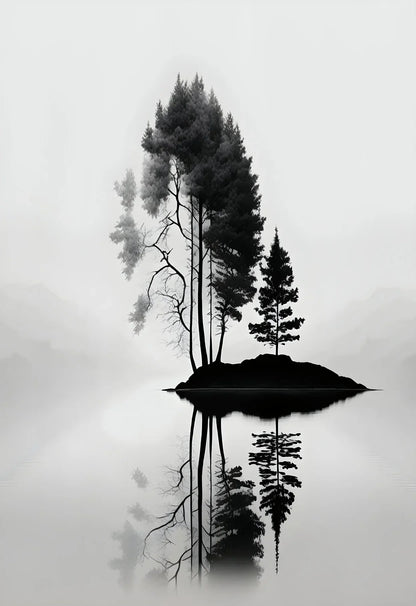 DecorBites™ Black and White Mountain Tree Landscape Wall Art