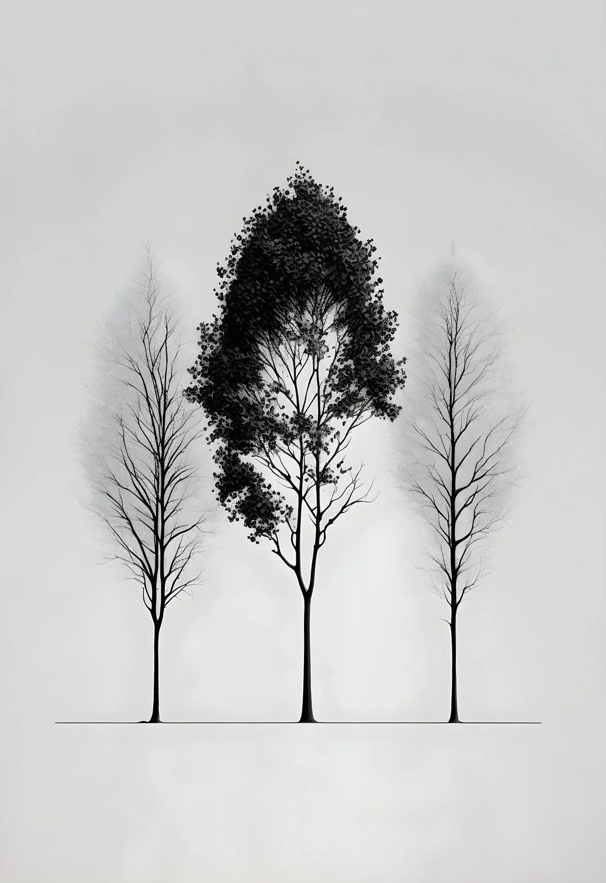 DecorBites™ Black and White Mountain Tree Landscape Wall Art