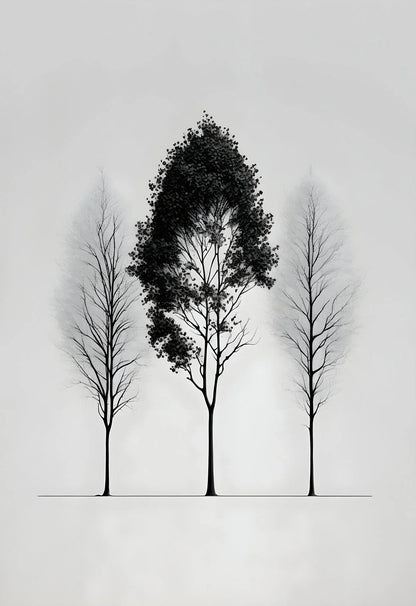 DecorBites™ Black and White Mountain Tree Landscape Wall Art